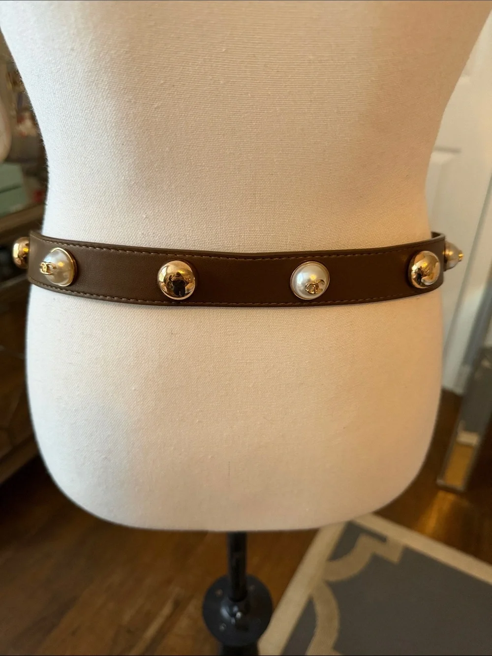 Juicy Couture Brown Leather Stud Belt with Gold-Tone Hardware